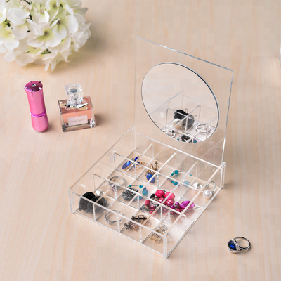 Clear Acrylic Jewelry Display Jewelry Display Set Storage With Mirror OEM Service