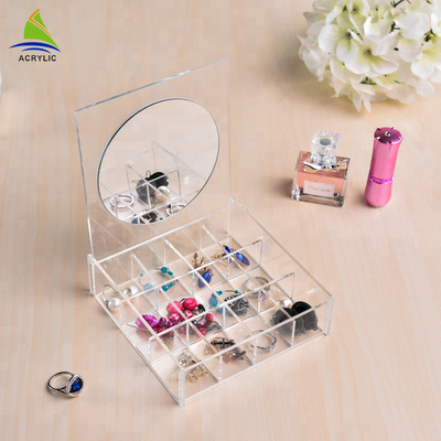 Clear Acrylic Jewelry Display Jewelry Display Set Storage With Mirror OEM Service