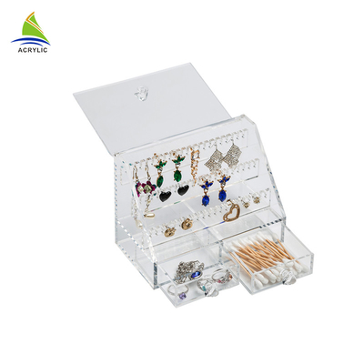 Clear Acrylic Jewelry Display Boxes Elegant Attached With Drawers Customized Size