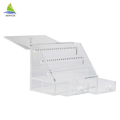Clear Acrylic Jewelry Display Boxes Elegant Attached With Drawers Customized Size
