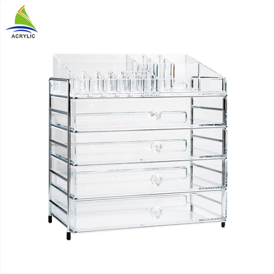 4 Drawers Lipstick Holder Tabletop Elegant Clear Acrylic Makeup Storage Box