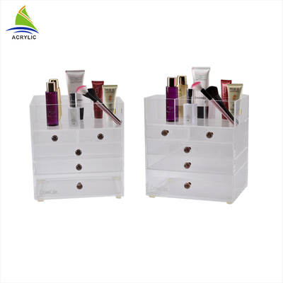 White Acrylic Cosmetic Display Cases Acrylic Drawer Makeup Organizer Flatness