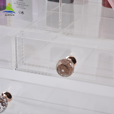 White Acrylic Cosmetic Display Cases Acrylic Drawer Makeup Organizer Flatness