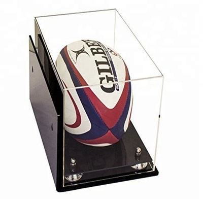 Commercial Acrylic Display Box Sports Rugby Ball Display Box Smooth Surface With Base
