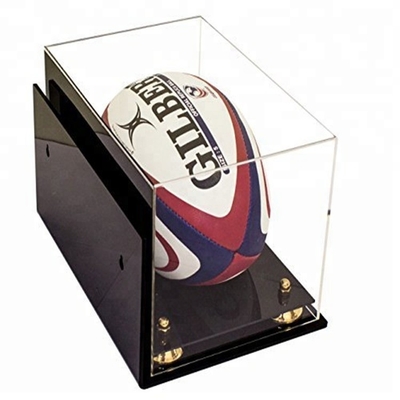 Commercial Acrylic Display Box Sports Rugby Ball Display Box Smooth Surface With Base