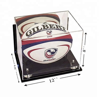 Commercial Acrylic Display Box Sports Rugby Ball Display Box Smooth Surface With Base