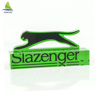 Eco - Friendly Acrylic Sign Display Holder Clear Solid Engraved Acrylic Logo Block
