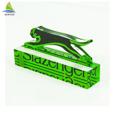 Eco - Friendly Acrylic Sign Display Holder Clear Solid Engraved Acrylic Logo Block