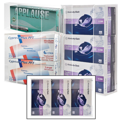 Clear Acrylic Side - Loading Triple Glove Dispenser box Holders Customized Thickness