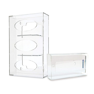 Clear Acrylic Side - Loading Triple Glove Dispenser box Holders Customized Thickness
