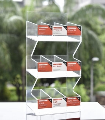 Acrylic Cell Phone Accessory Display Stand For Usb Cable Crystal Polishing