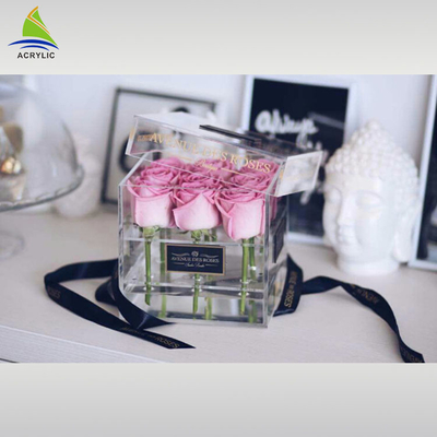 Waterproof Square Packaging Gift Luxury Acrylic Flower Box With Laser Logo