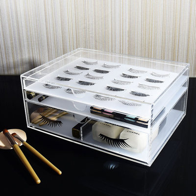 Elegant 3 Grid Acrylic Eyelash Organizer , Plexiglass Eyelash Box For Makeup Tools Storage