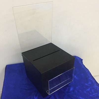 Frosty Black Lockable Acrylic Display Box / Perspex Donation Box With Sign Card Holder