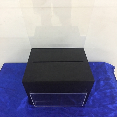 Frosty Black Lockable Acrylic Display Box / Perspex Donation Box With Sign Card Holder