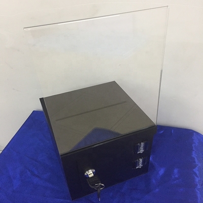 Frosty Black Lockable Acrylic Display Box / Perspex Donation Box With Sign Card Holder