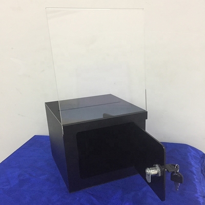 Frosty Black Lockable Acrylic Display Box / Perspex Donation Box With Sign Card Holder