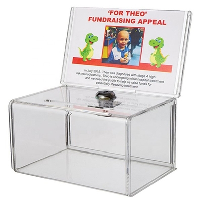 Small Acrylic Fundraise Display Boxes With Lock / Plexiglass Donation Box