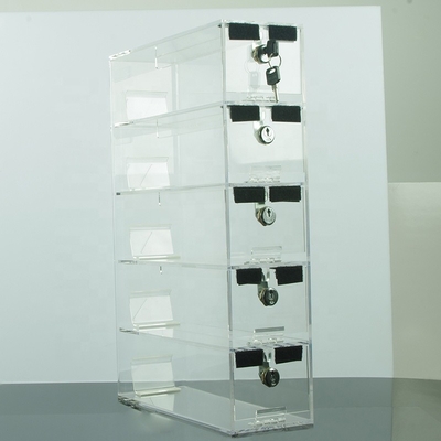 Acrylic Compartment Layered Lockable Display Box 5 Tier Light Weight