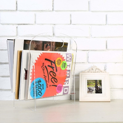 Freestanding Modern Clear Acrylic Magazine Holder Display Stand / File Folder Storage Organizer Rack