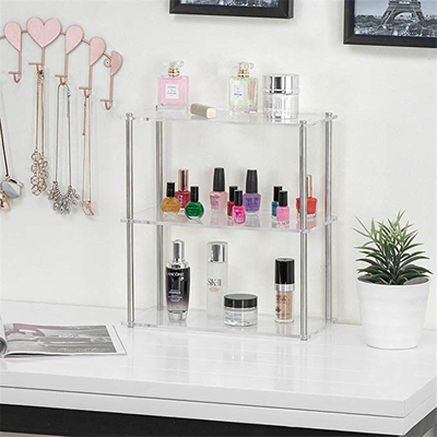 Eco - Friendly Clear Acrylic Tabletop Display Shelves / Cosmetic Store Display