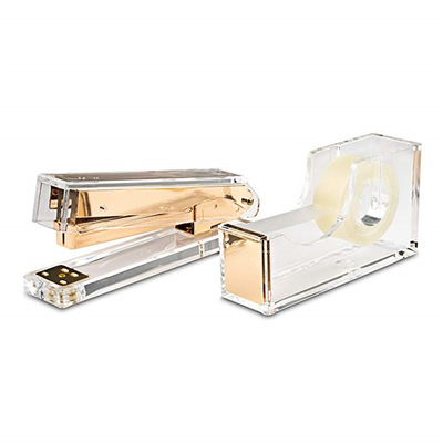 Office Stationery Supplies Set Custom Acrylic Furniture / Acrylic Fancy Tape Dispenser And Stapler