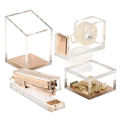 Office Stationery Supplies Set Custom Acrylic Furniture / Acrylic Fancy Tape Dispenser And Stapler