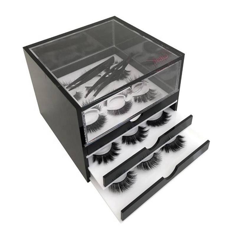 Elegant 3 Grid Acrylic Eyelash Organizer , Plexiglass Eyelash Box For Makeup Tools Storage