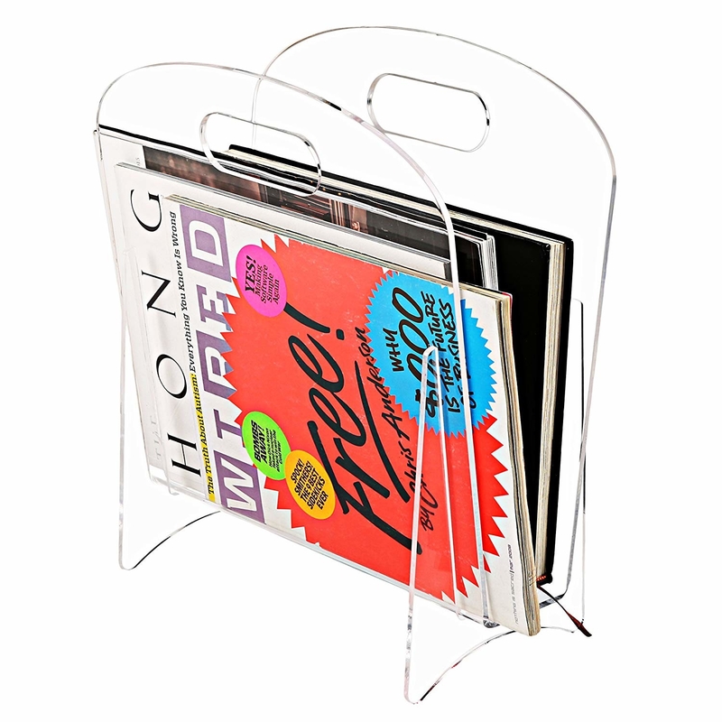 Freestanding Modern Clear Acrylic Magazine Holder Display Stand / File Folder Storage Organizer Rack